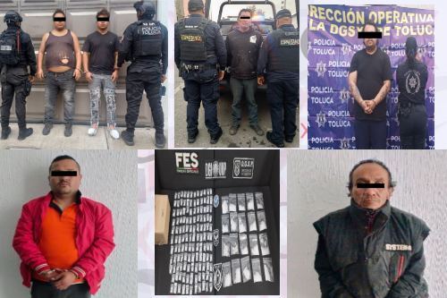 Caen otros siete delincuentes en Toluca; entre lo recuperado hay autos, motos y drogas